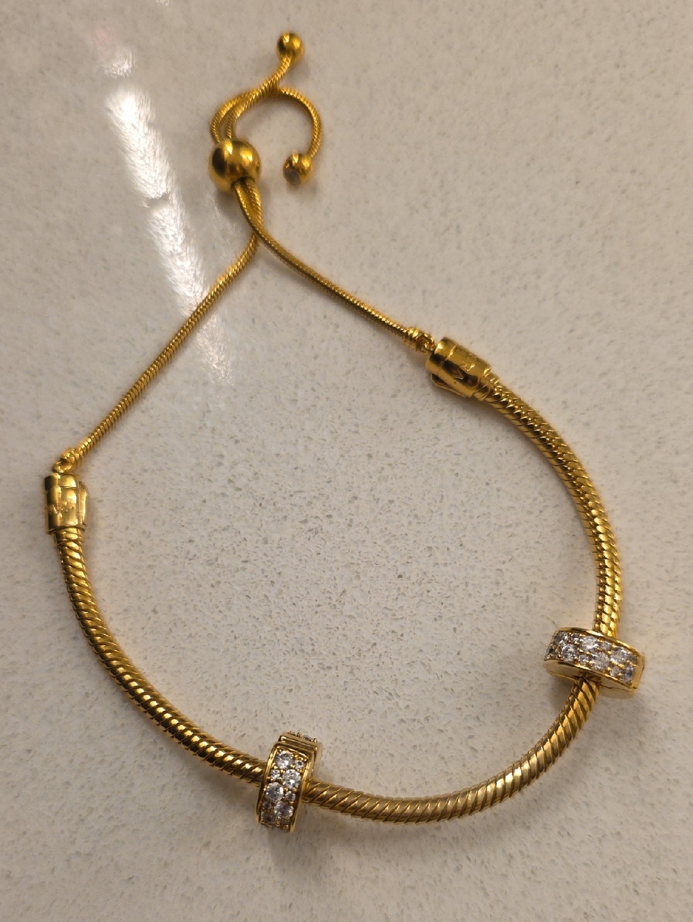 Pandora Women's Adjustable Bracelet with Pavé Crystal Holders